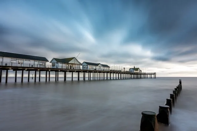 Southwold Pier on the Suffolk coast at dusk, long exposure
